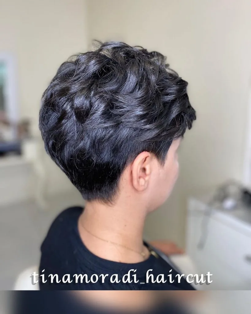 tomboy curly pixie cut for thick hair