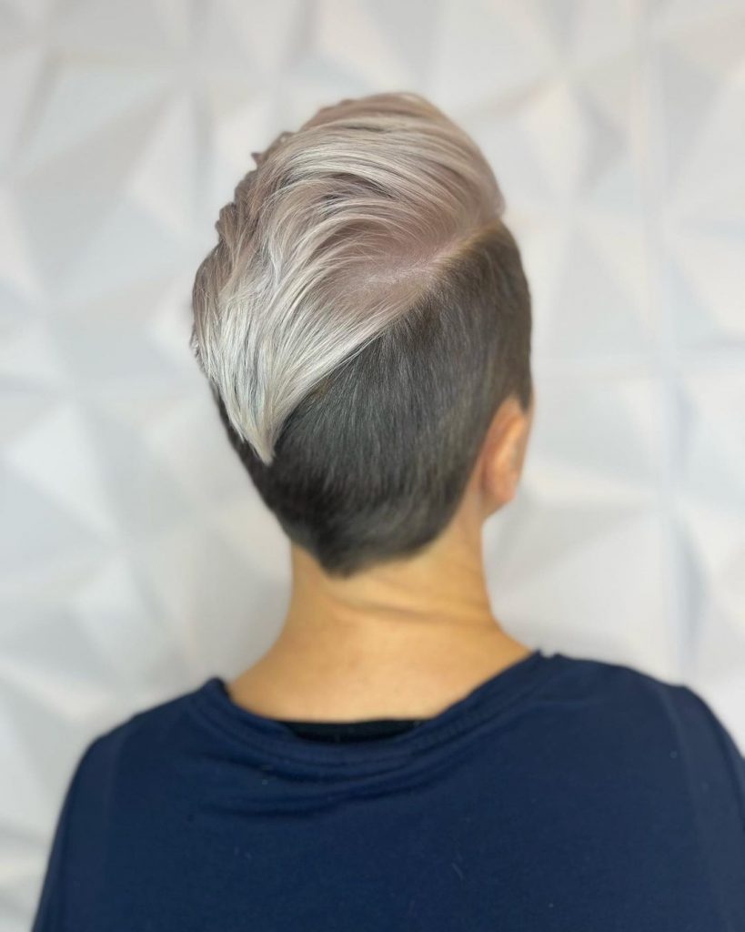 two-colored v-shaped neckline pixie for thick hair