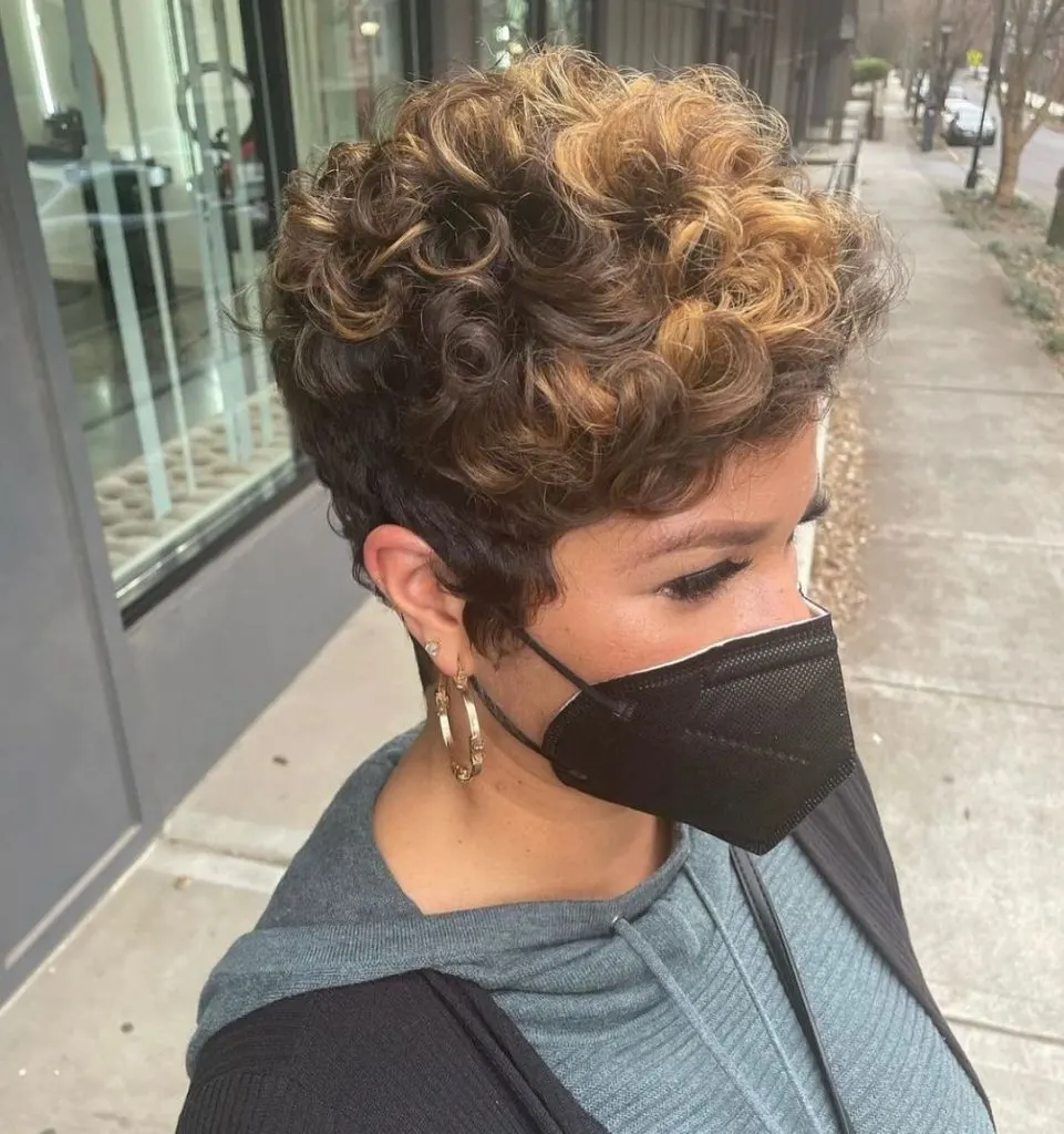 two toned short curly haircut for women over 40