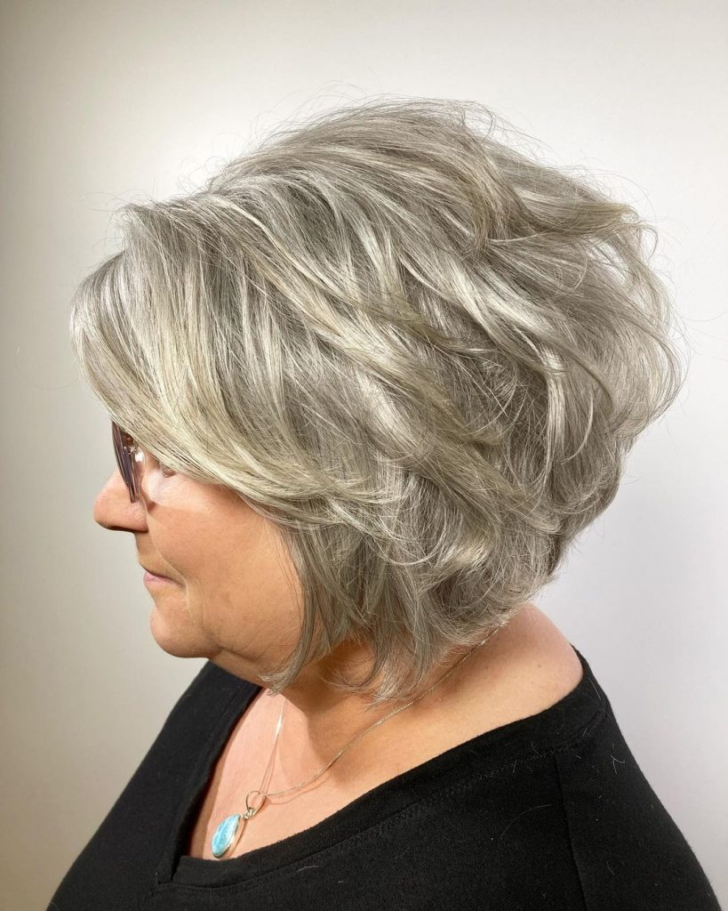 wavy gray bob cut for women over 60