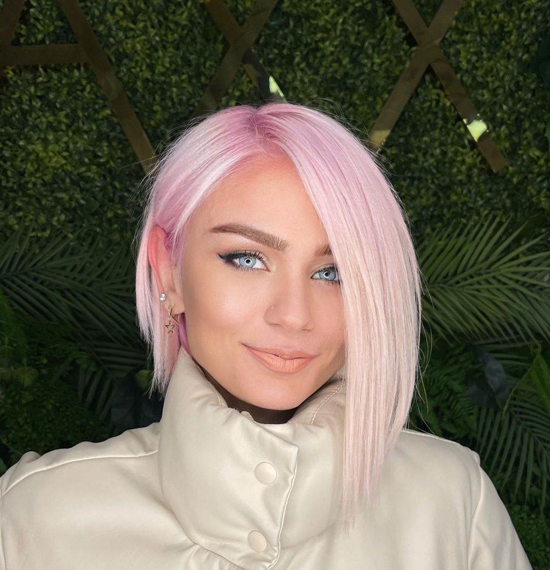 pink asymmetrical bob