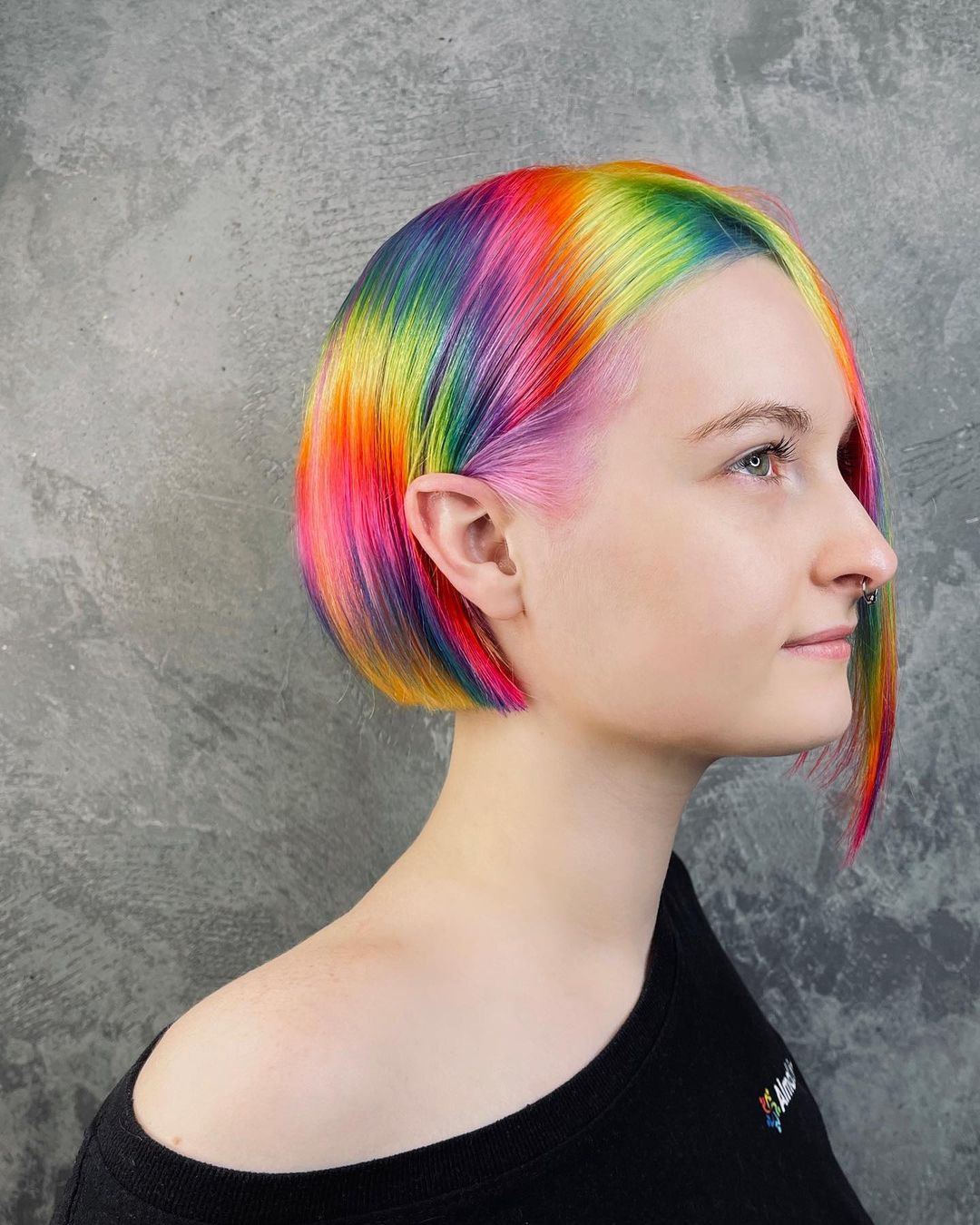 rainbow short asymmetrical bob