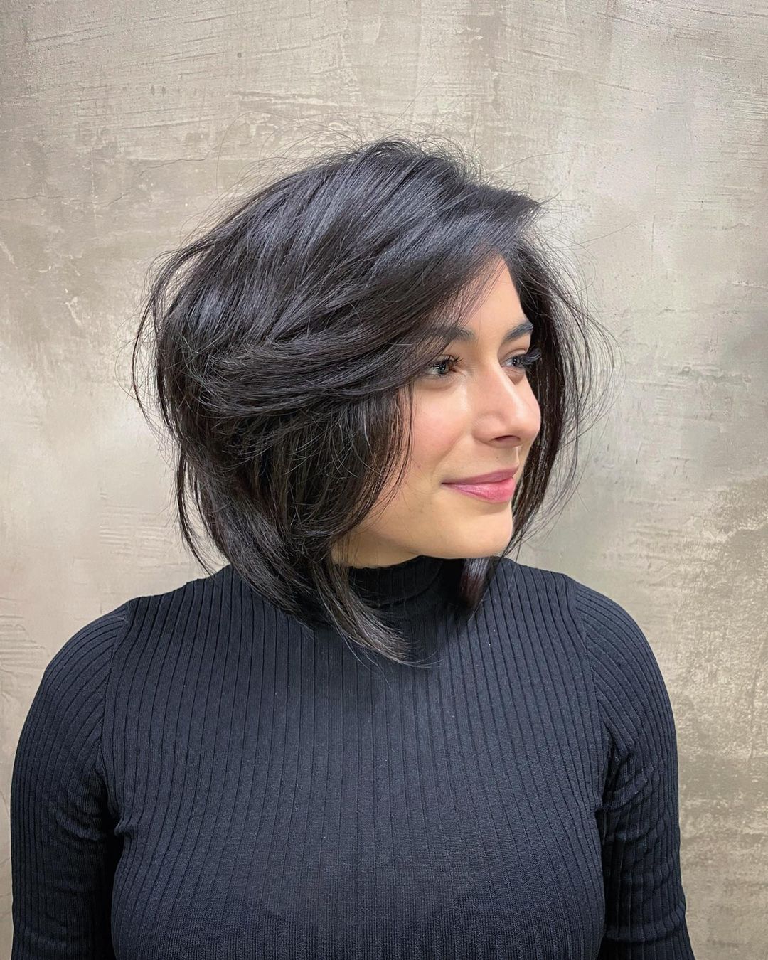 medium length layered asymmetrical bob