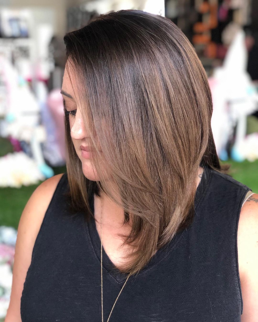 medium length asymmetrical bob