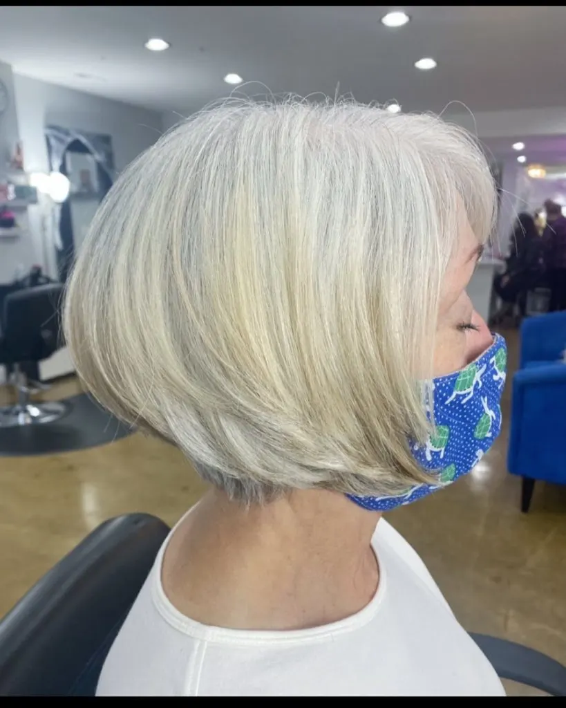 angled bob for women over 70 with fine hair