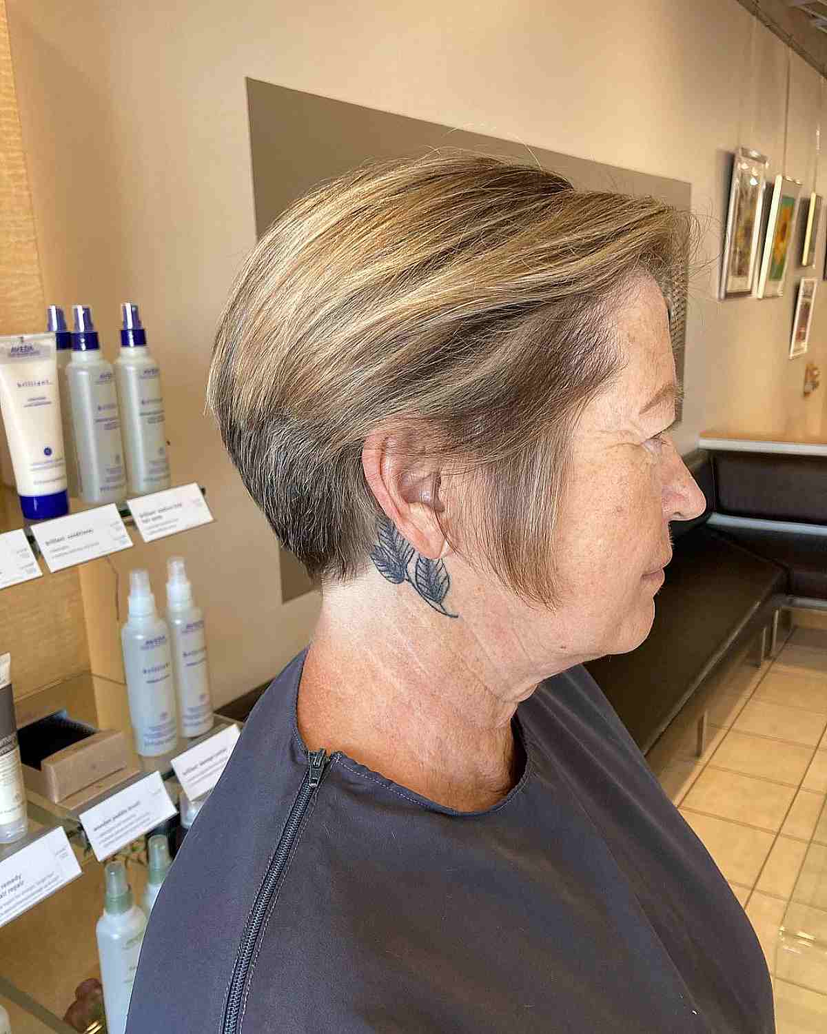 bixie with highlights for women over 60
