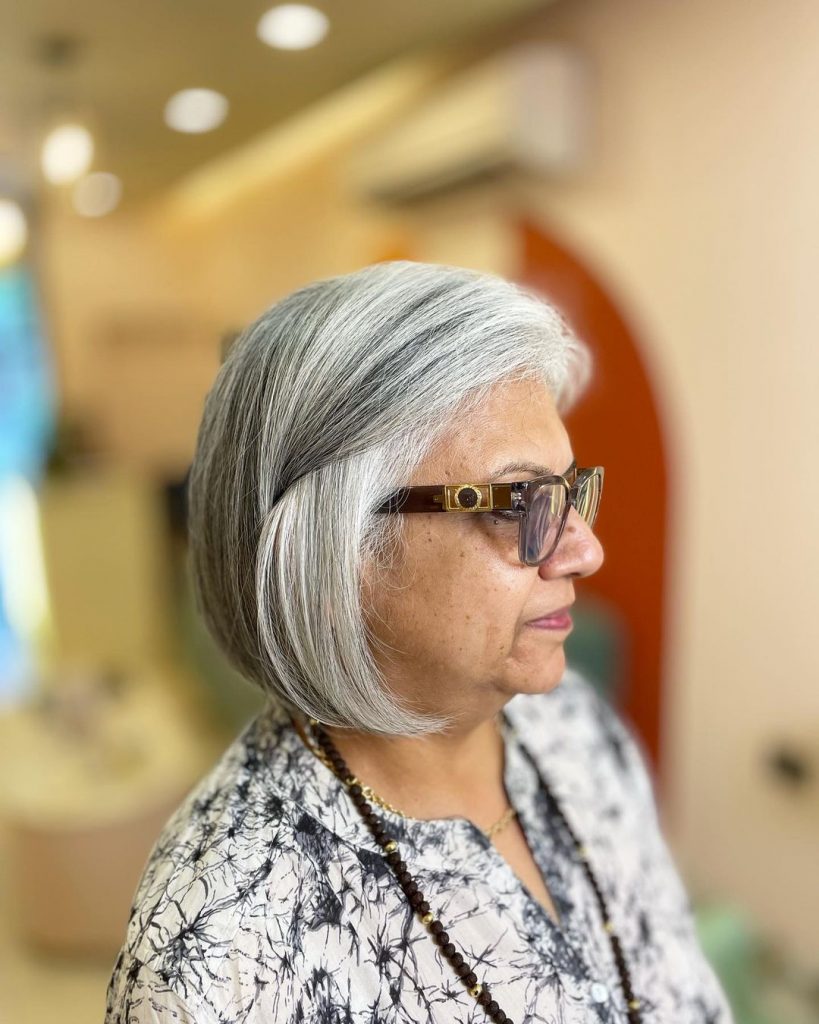 black and white bob cut for women over 60