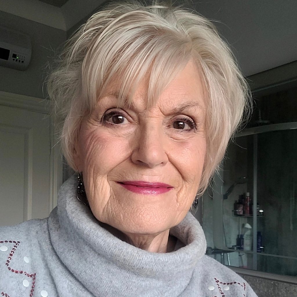 blonde pixie cut with side bangs for women over 60