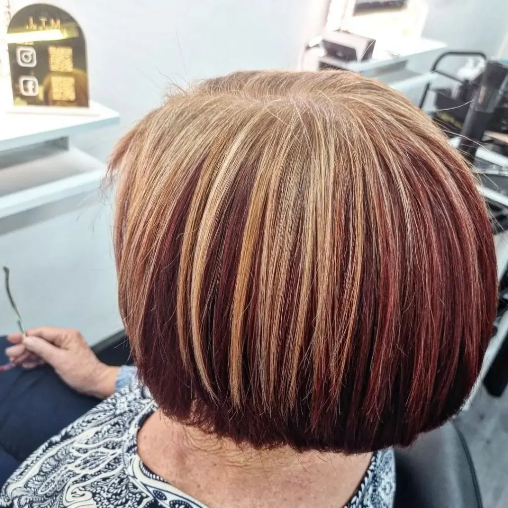 bob with contrasting highlights for women over 50