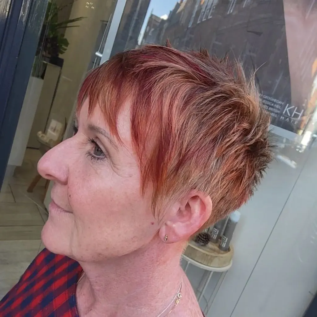 colorful textured pixie cut for women over 50