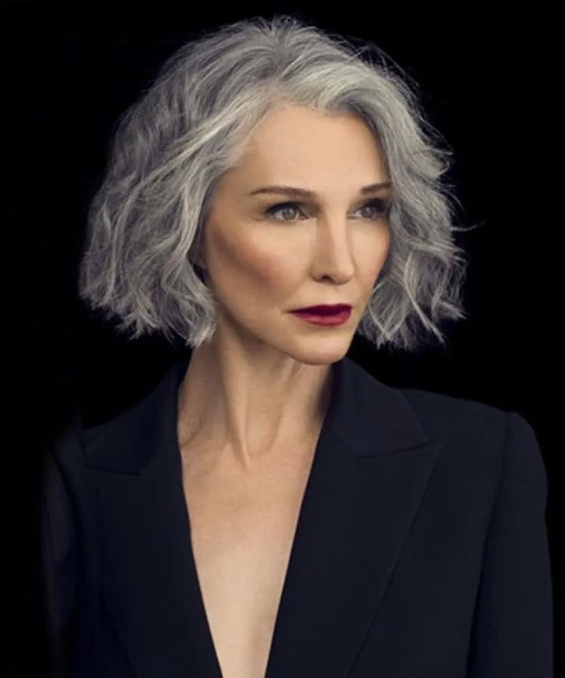 curly gray bob cut for women over 50