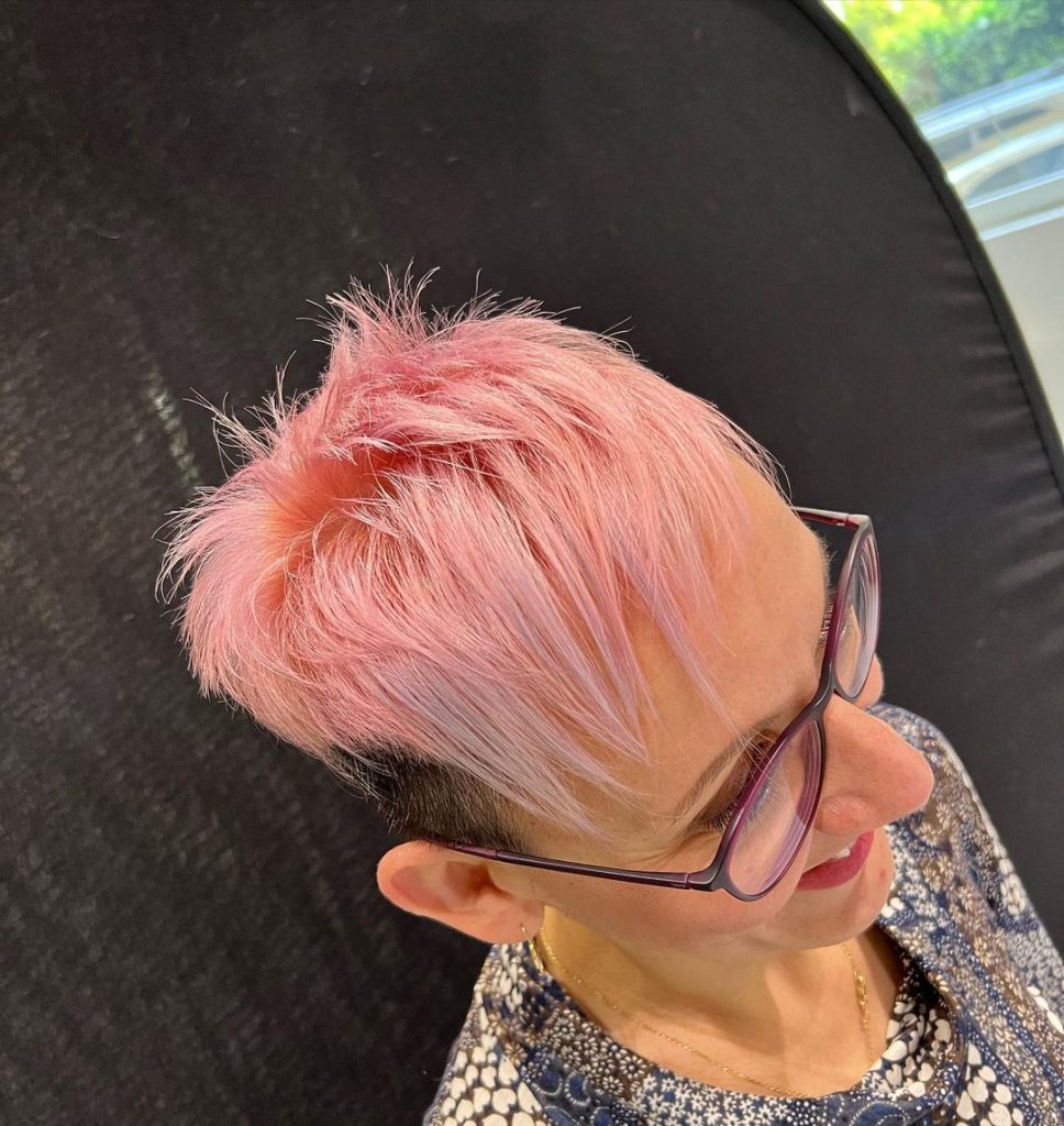funky colored short hairstyle for women over 70 with fine hair
