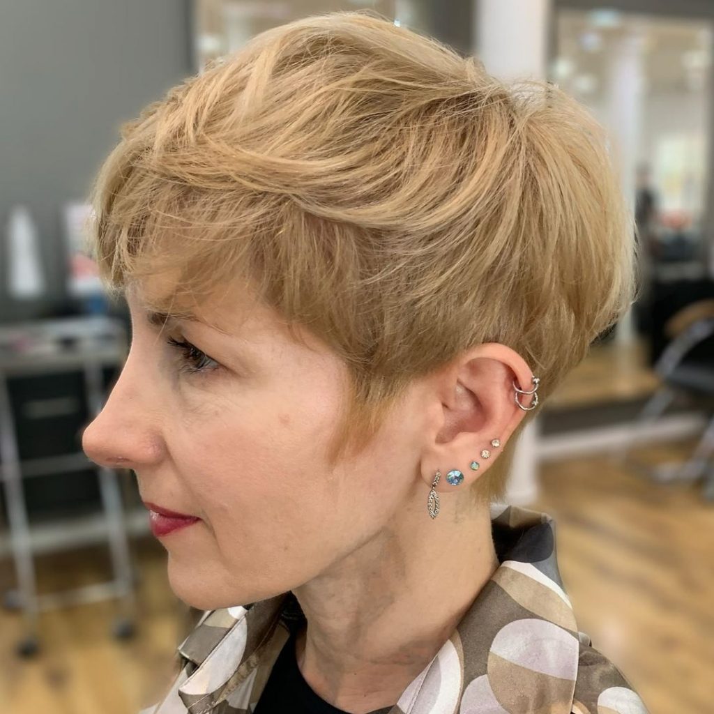 golden blonde short haircut for women over 50