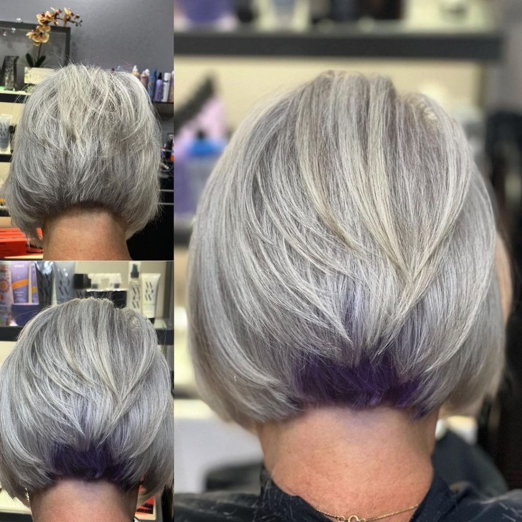 gray and purple bob cut for women over 60