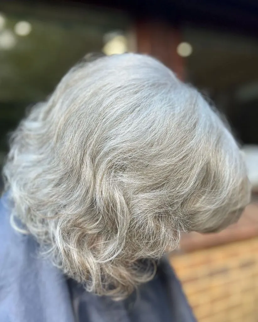 gray bob for women over 60 with frizzy hair