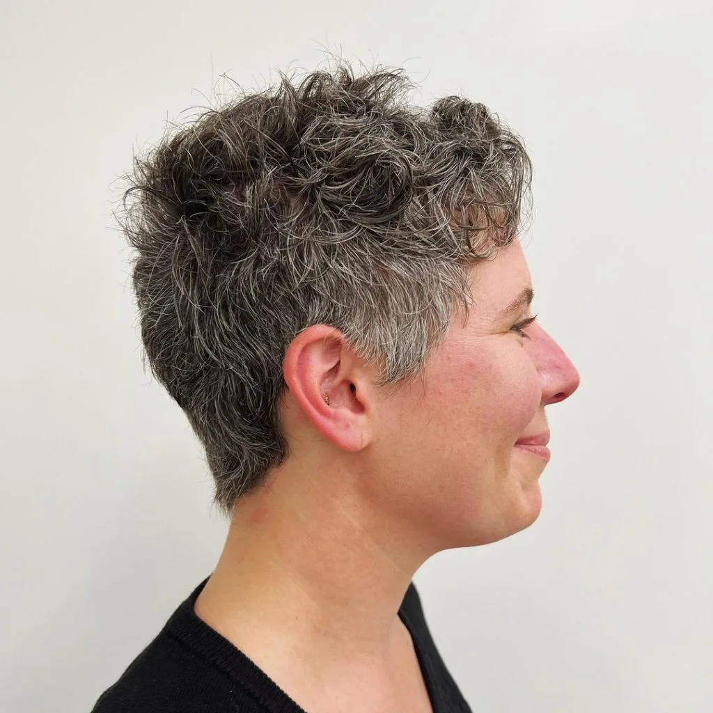 gray textured pixie cut for women over 60