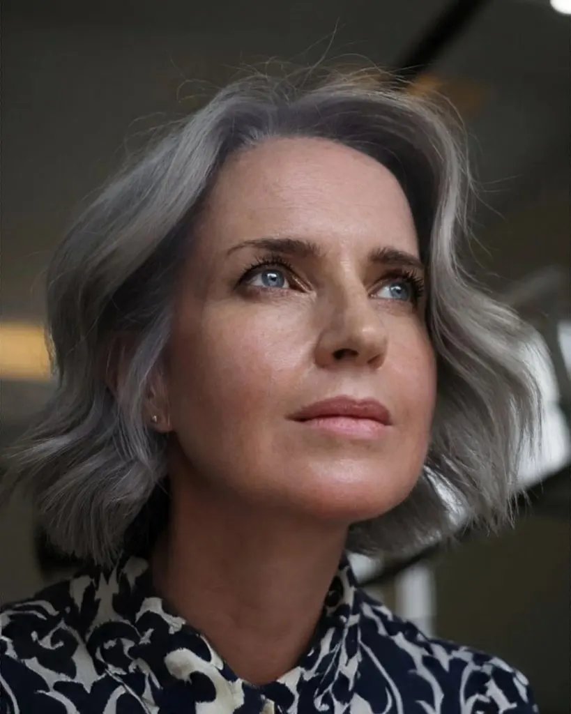 gray wavy bob for women over 50