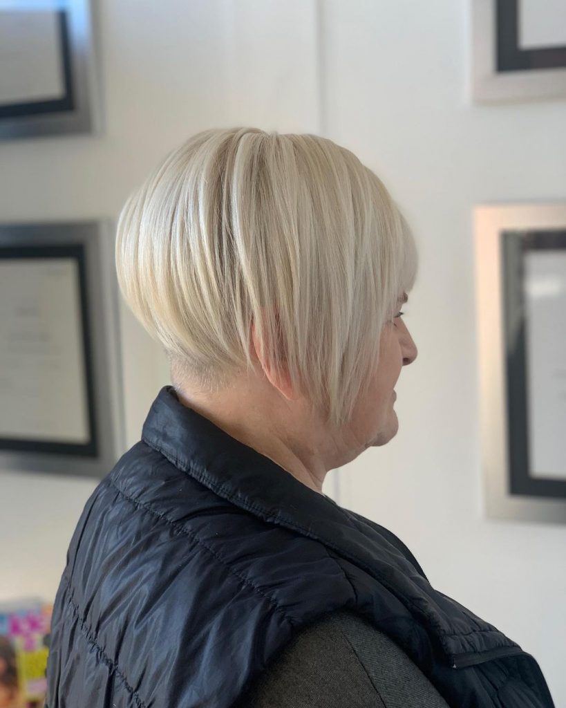 mini bob cut with tapered neck for women over 60