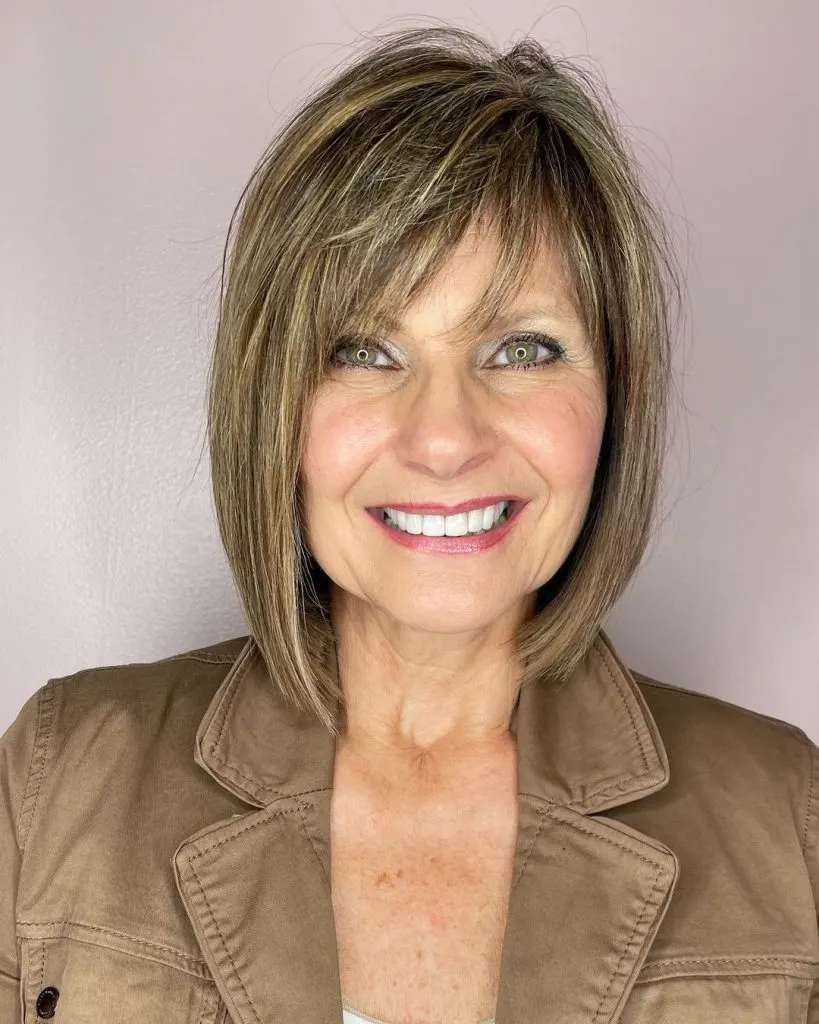 one-length bob with bangs for women over 50