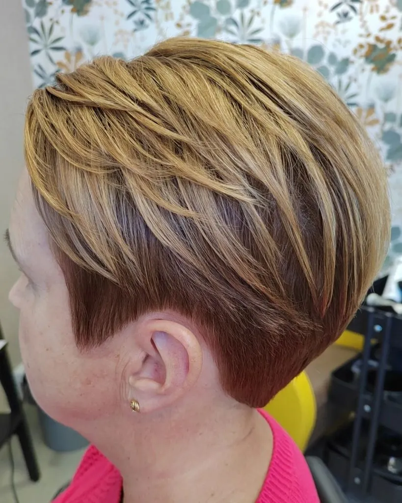 short haircut with brown lowlights for women over 50
