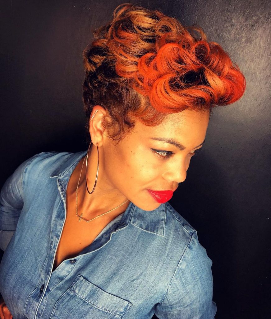 short haircut with fiery orange crown