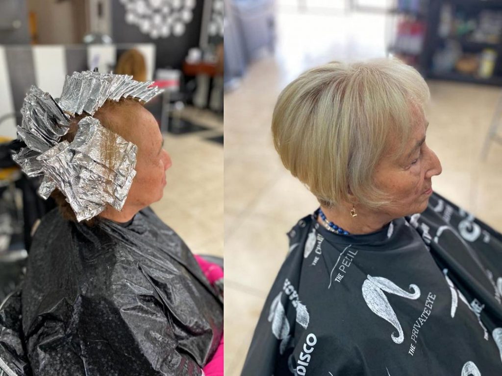 corte de cabelo curto com patilhas compridas para mulheres com mais de 60 anos