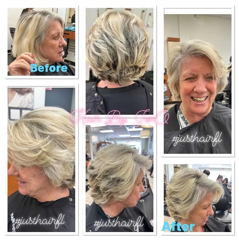 short hairstyle with blonde highlights for women over 70 with thick fine hair