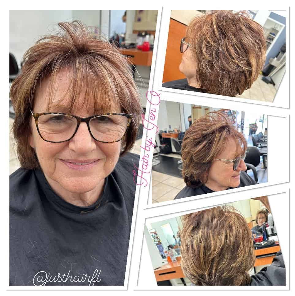short hairstyle with lowlights for women over 70 with fine hair