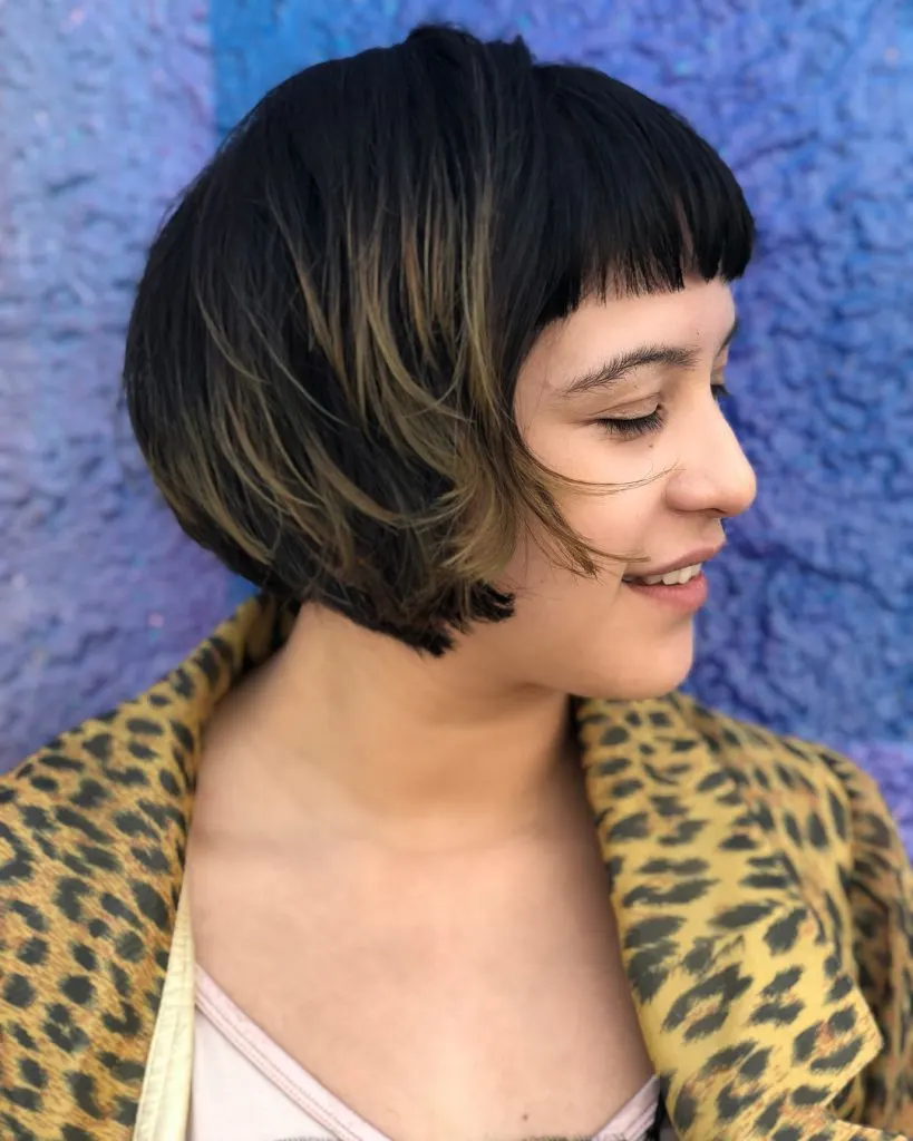 short inverted bob with blunt bangs