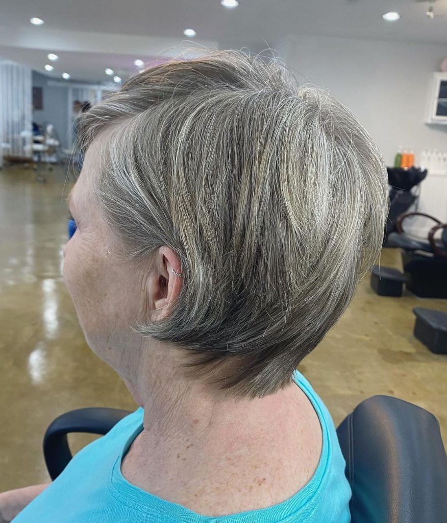 side parted short hairstyle for women over 70 with fine hair