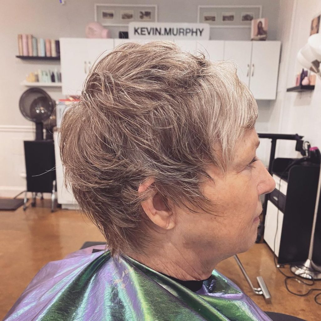 textured wash and go short hairstyle for women over 70 with fine hair