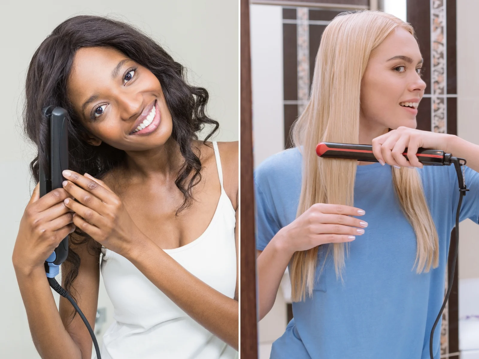 women using hair straightener