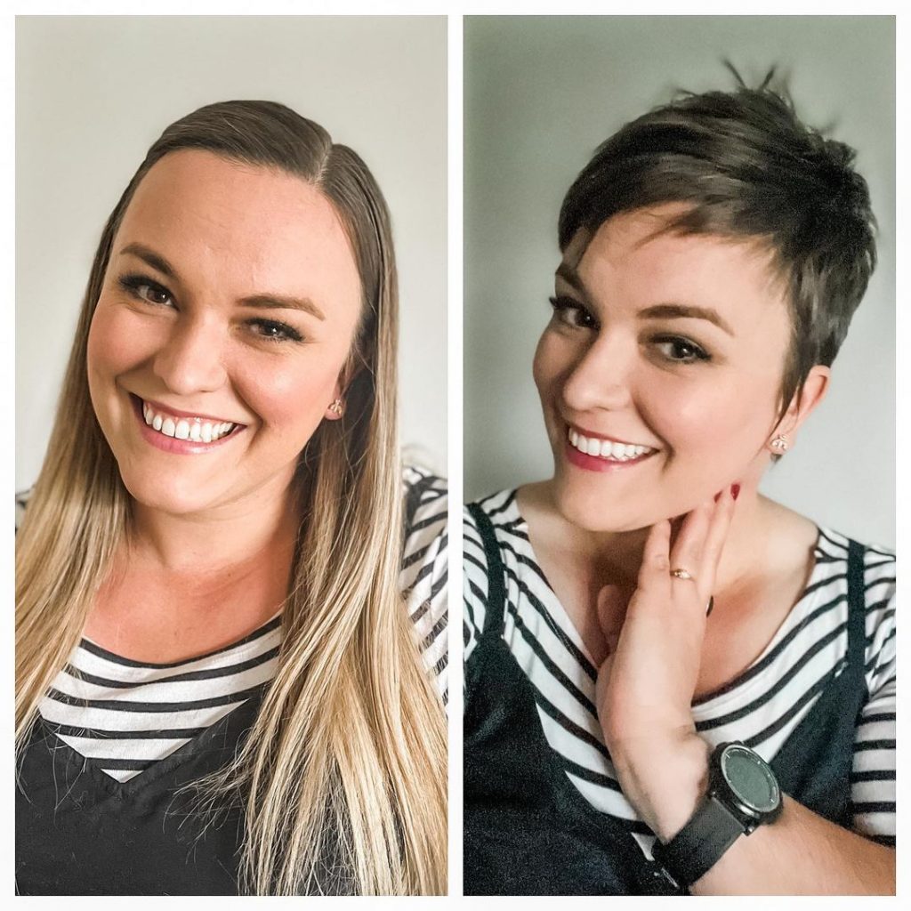 foto de antes e depois de um penteado comprido e curto