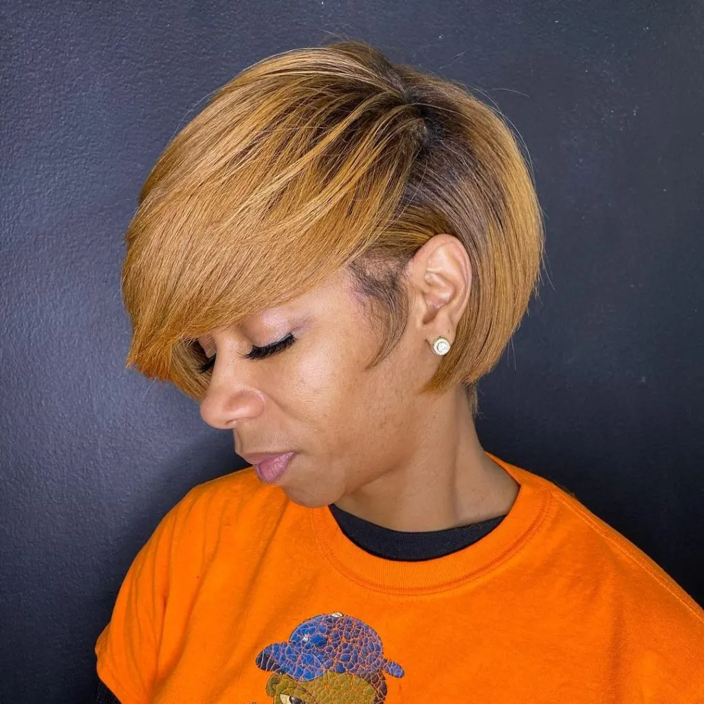 black woman with short blond hair