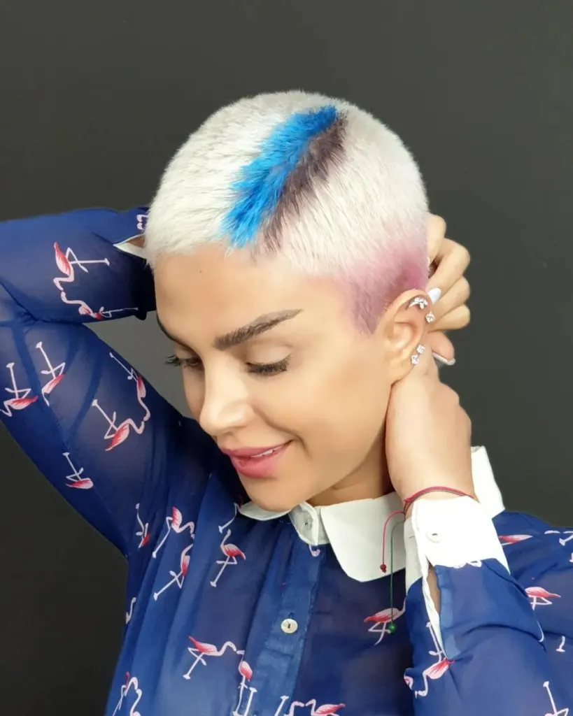 funky colored buzz cut