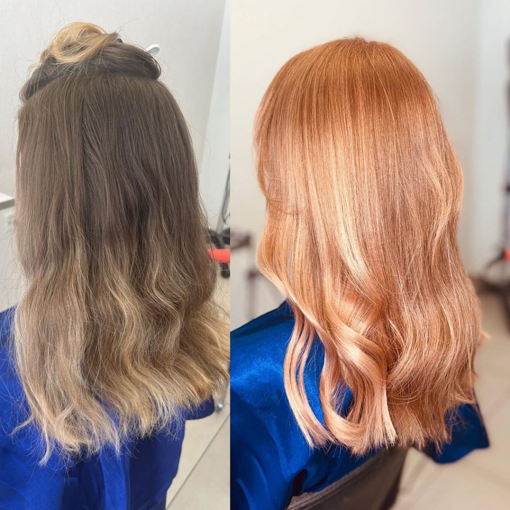 cabello antes y después de la coloración