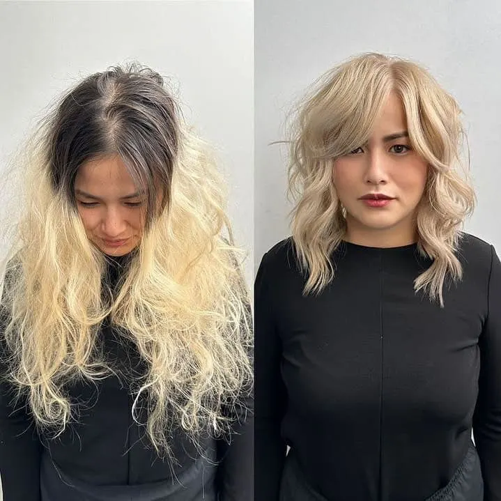 woman before and after haircut
