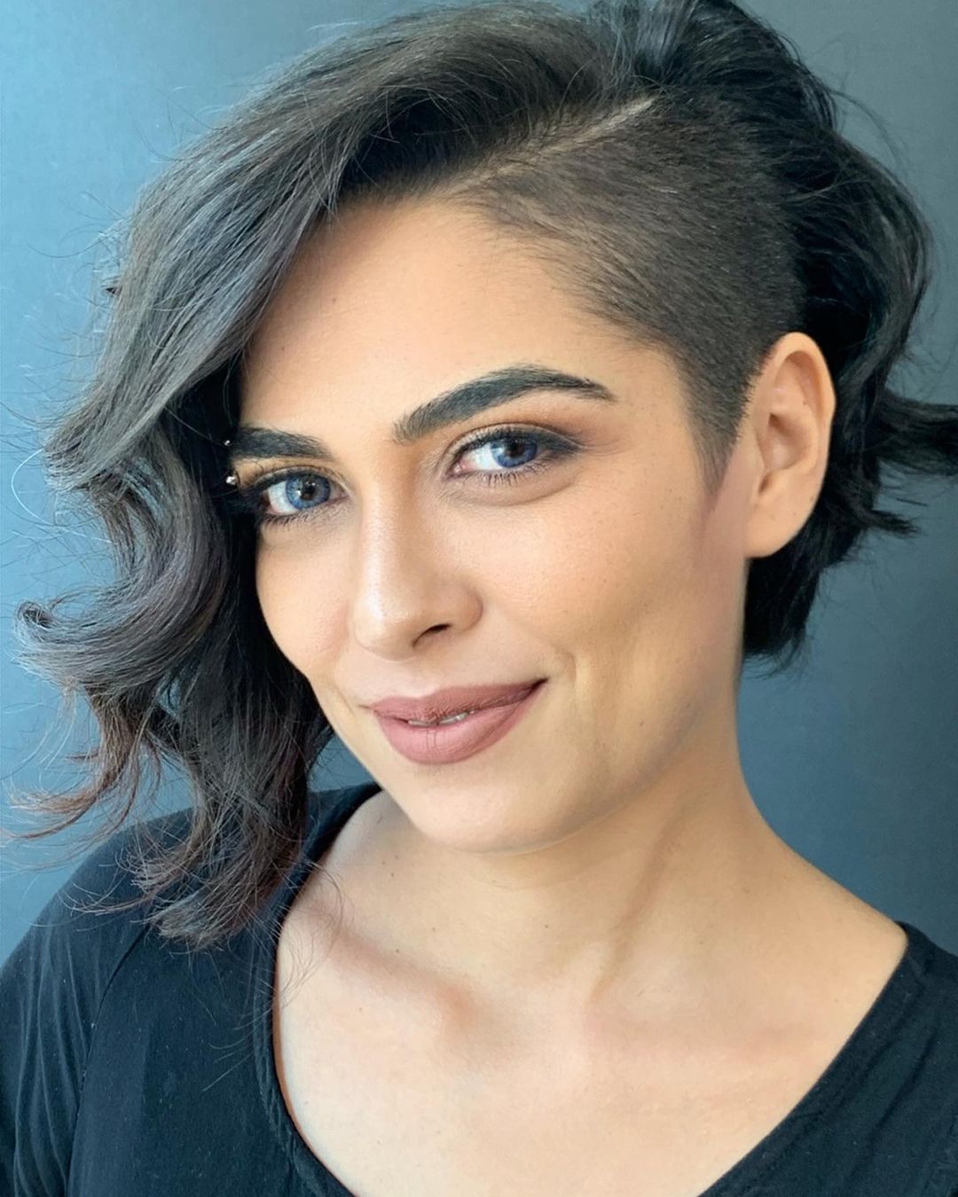 wavy bob with shaved side
