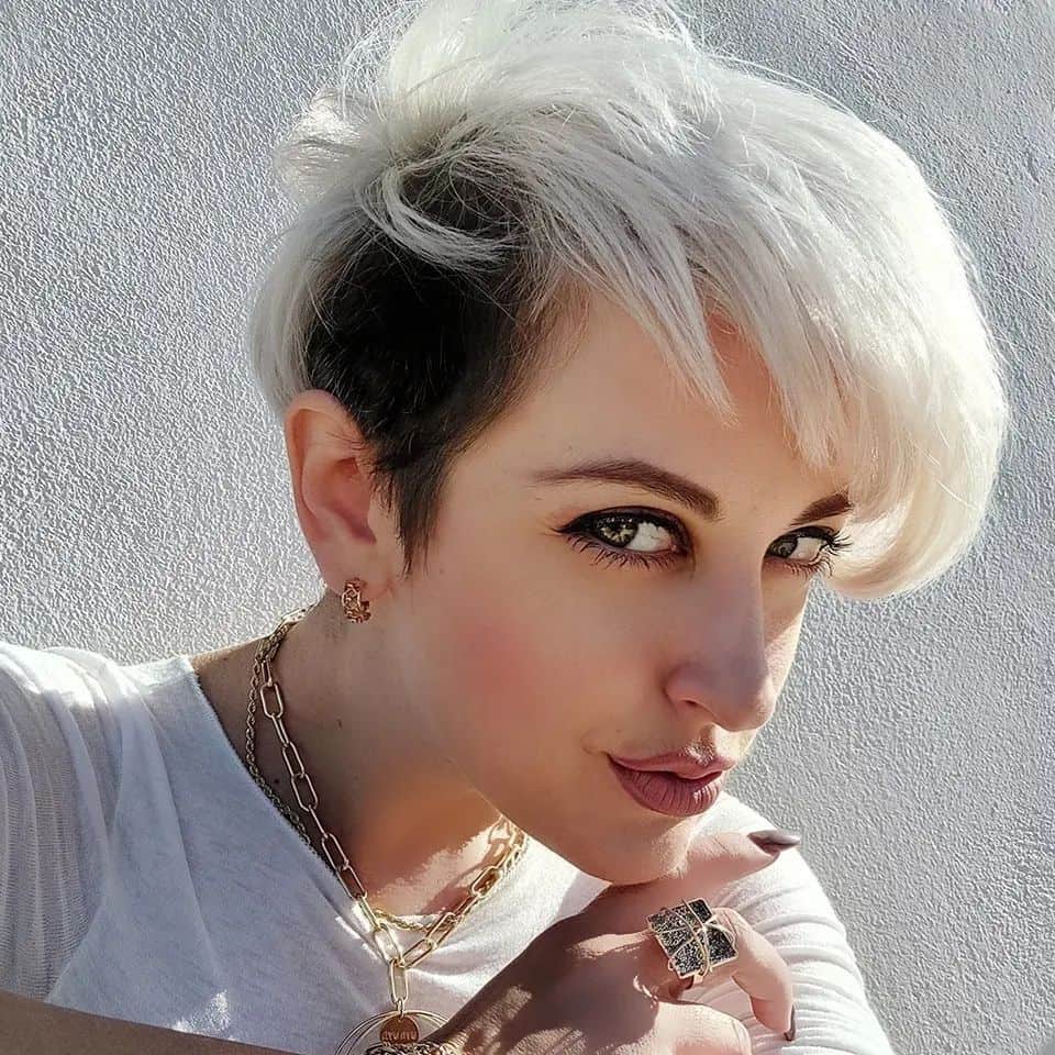 black and white pixie cut with undercut