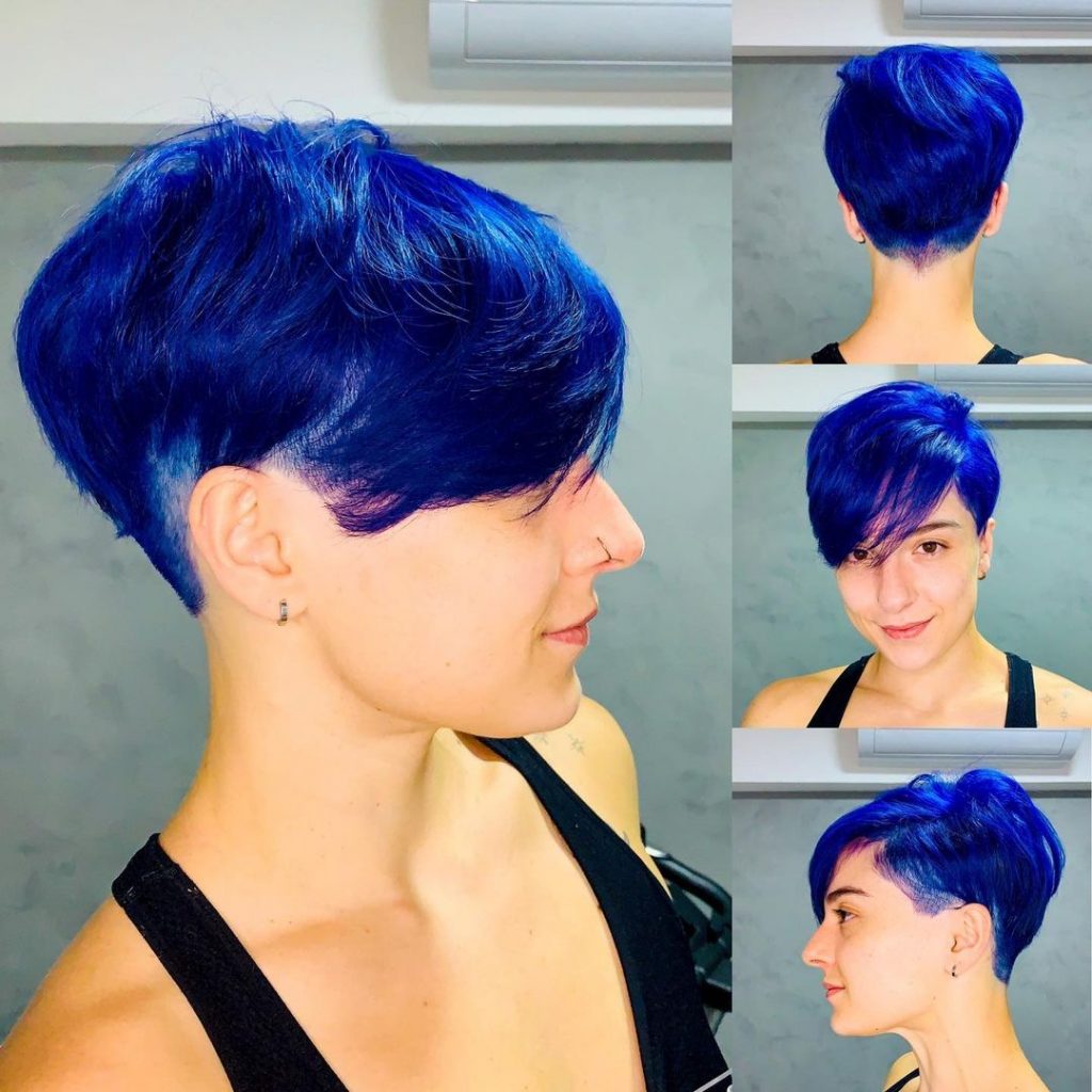 blauwe pixie cut met undercut