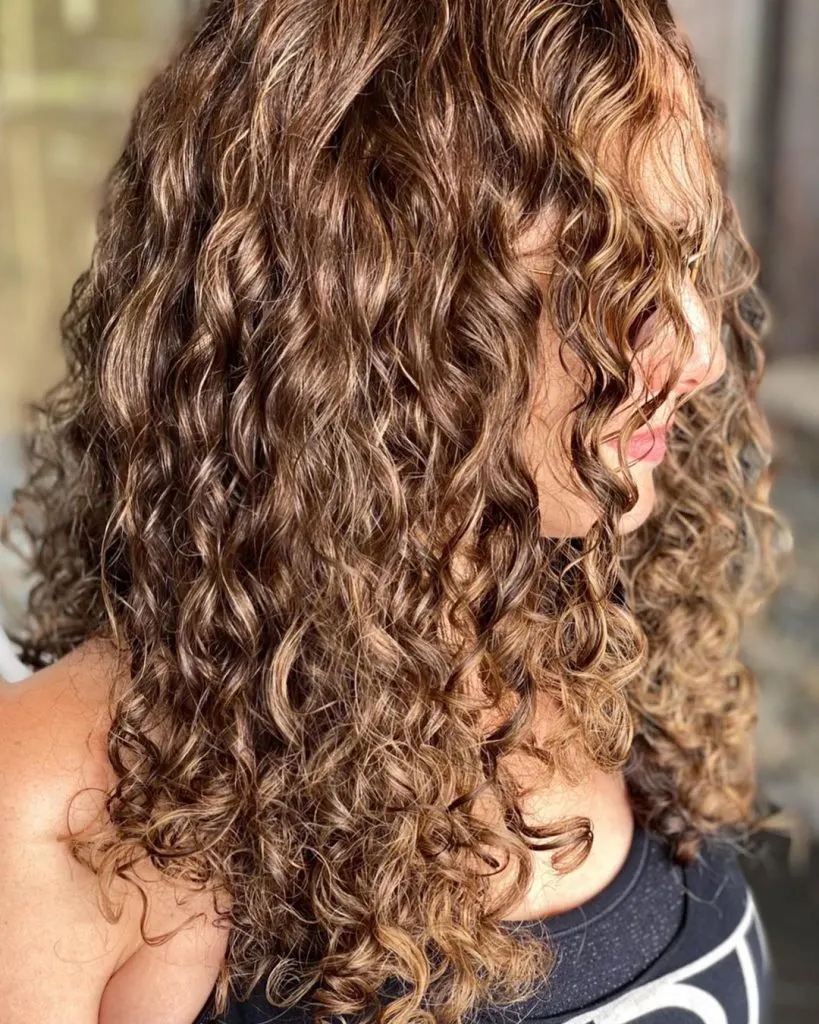 caramel babylights on curly hair