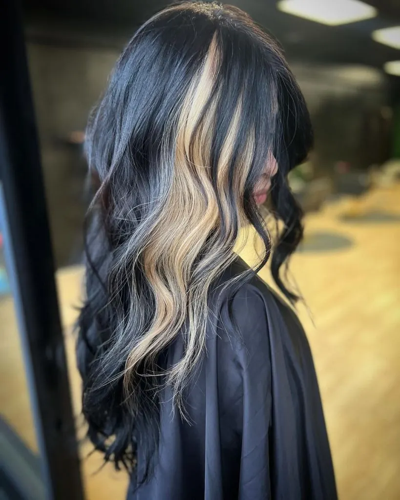 dark brown hair with blonde block