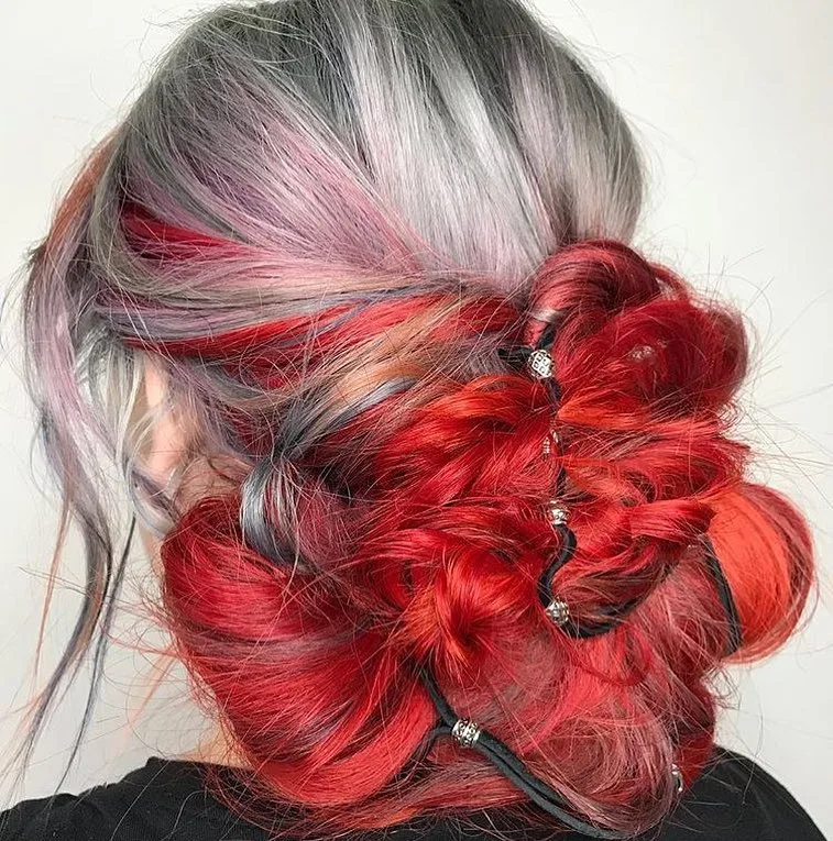 gray and fiery red hair