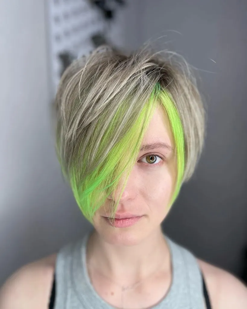 gray and green pixie bob haircut