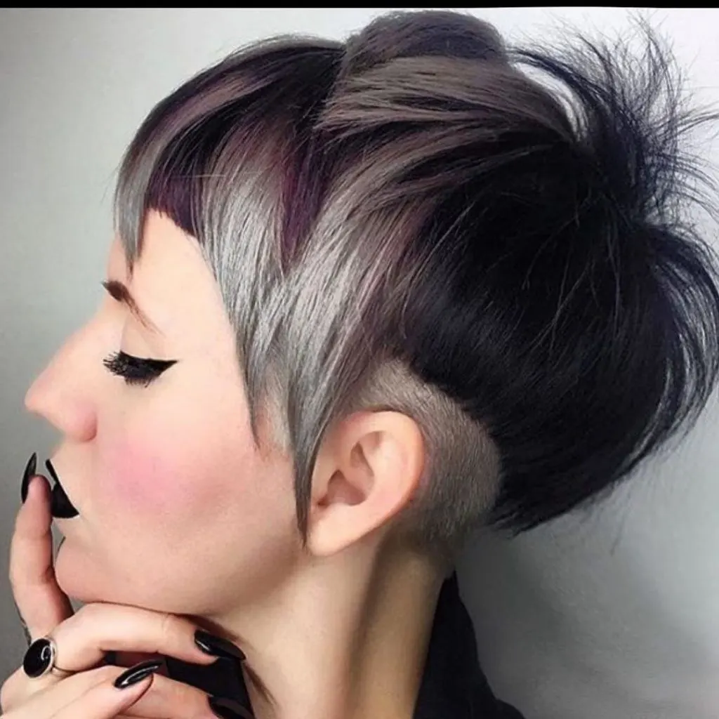 gray edgy pixie cut with undercut