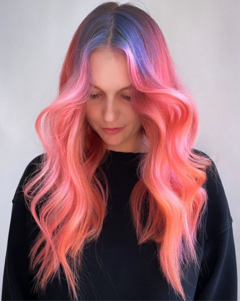 pastel coral and blue hair