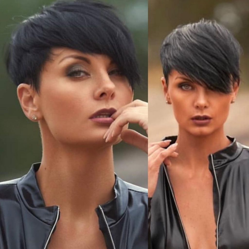 pixie cut with undercut and side parted bangs