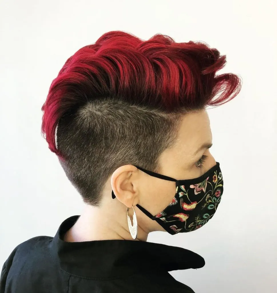red and black pixie cut with undercut