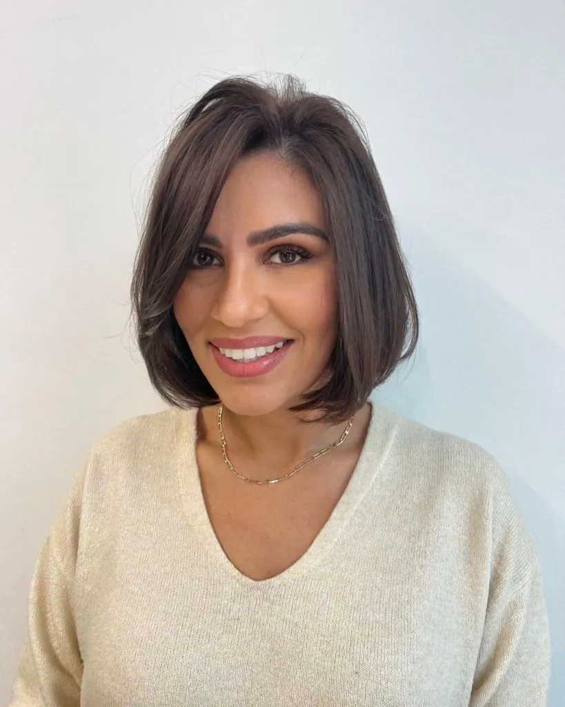 side-parted brown bob