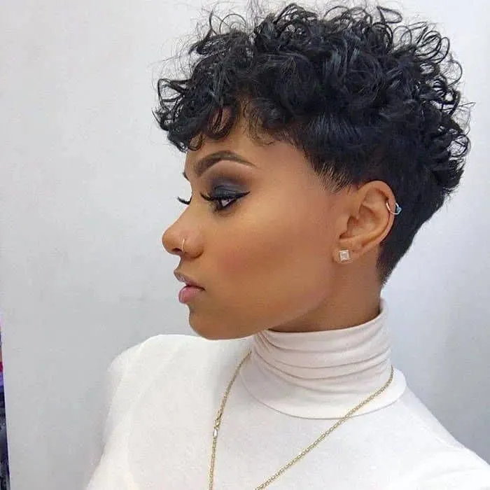 undercut and curly crown pixie cut
